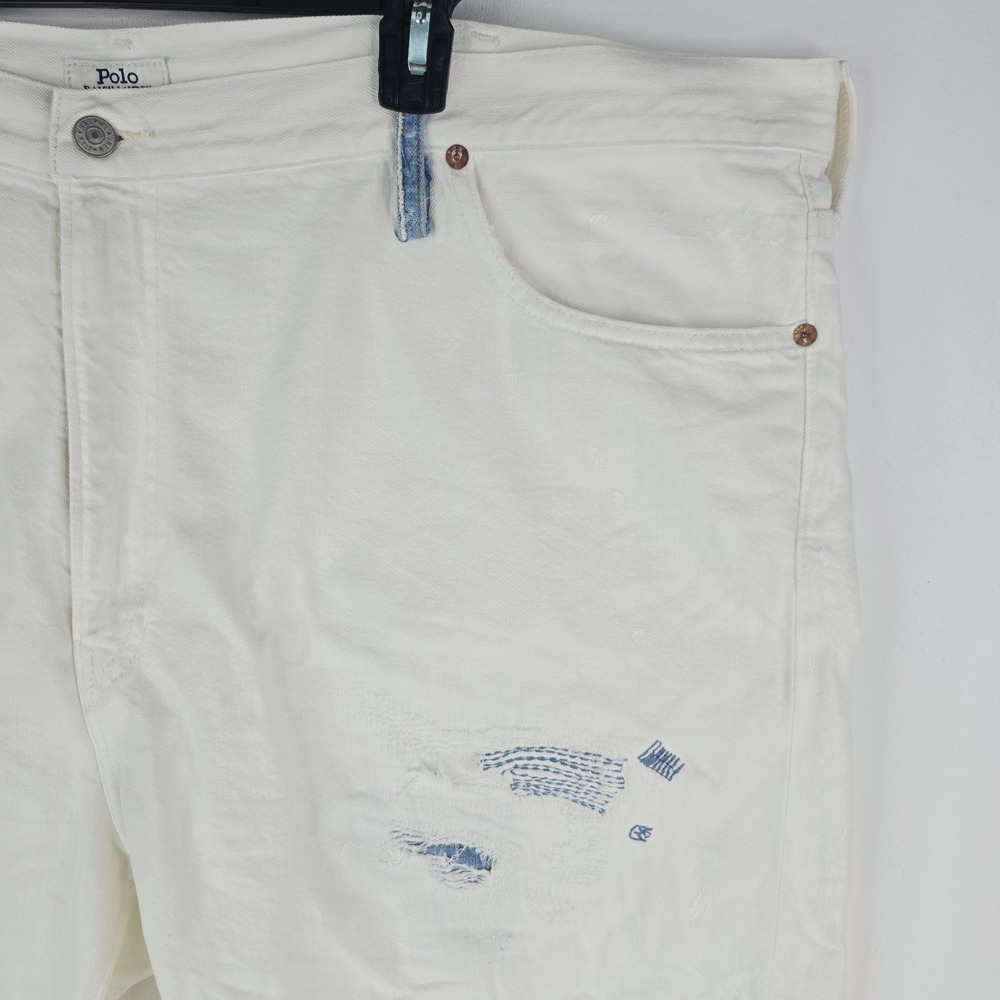 Polo Ralph Lauren Hampton Relaxed Straight White Denim Distressed Shorts Size 46 - Picture 3 of 16